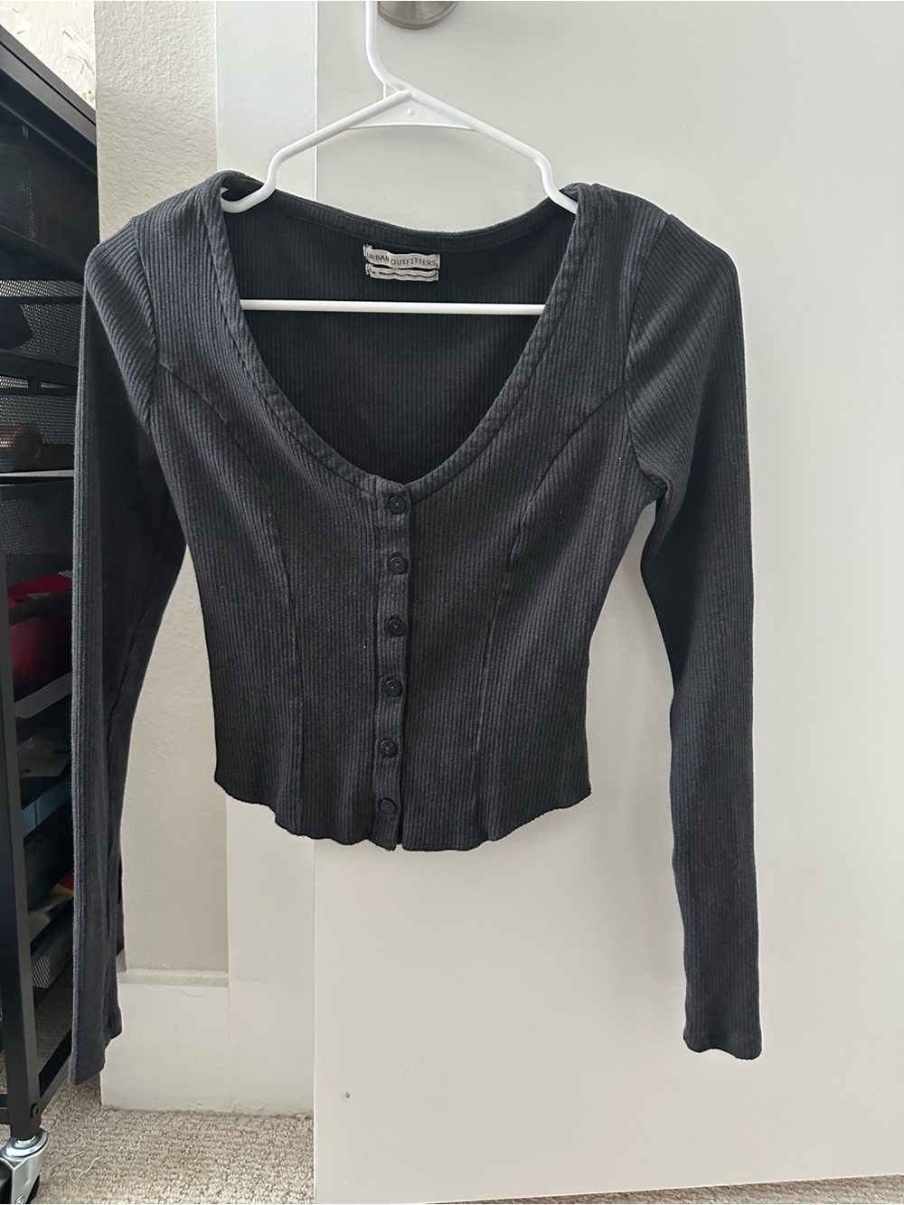 Urban outfitters Women’s Black Ribbed Button-Front Long Sleeve Top